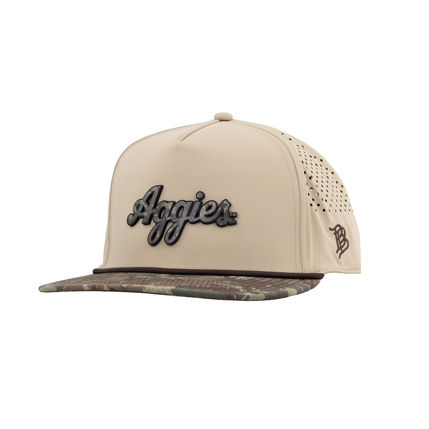 Script Aggies Branded Bills Flat Panel Camo Hat - Beige