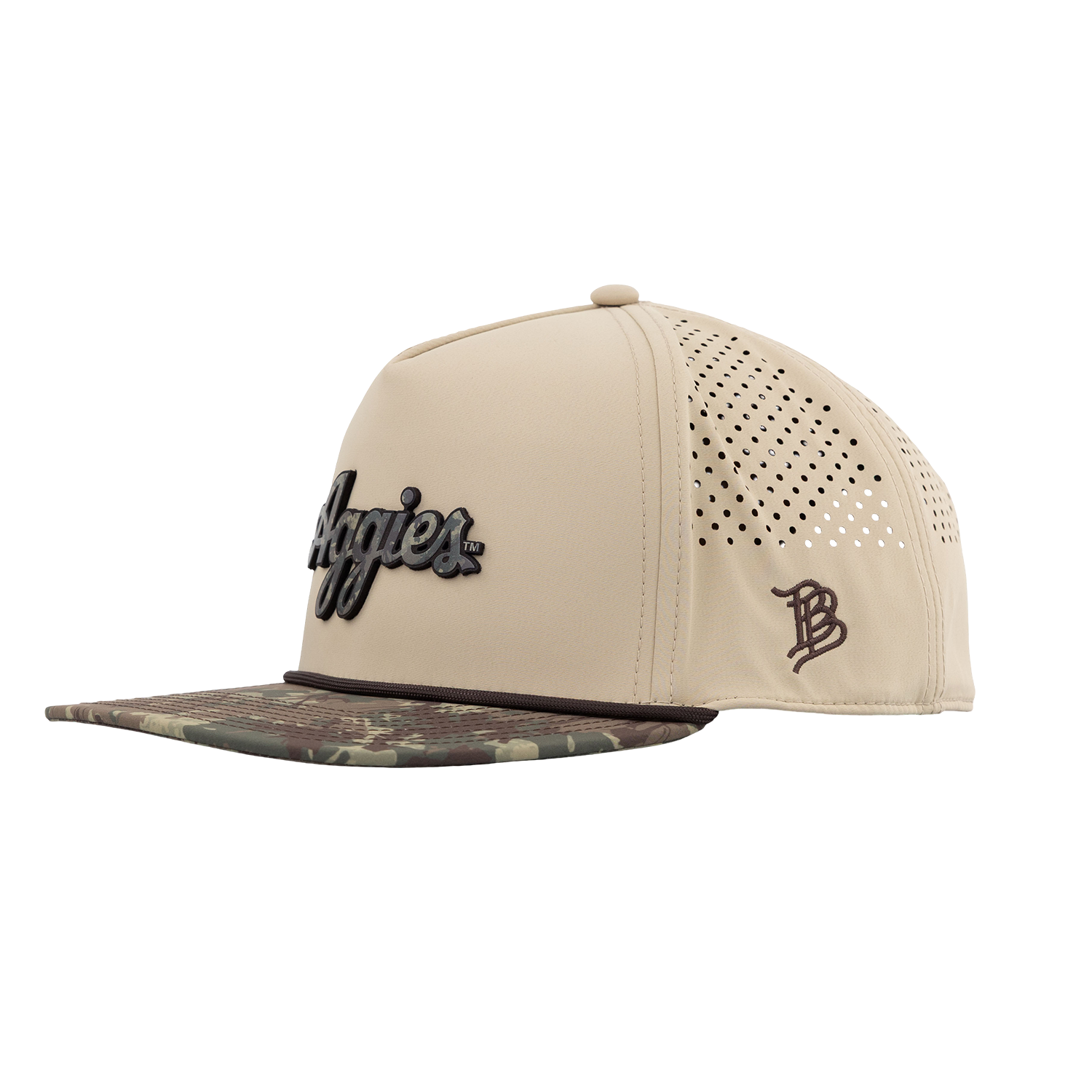 Script Aggies Branded Bills Flat Panel Camo Hat - Beige
