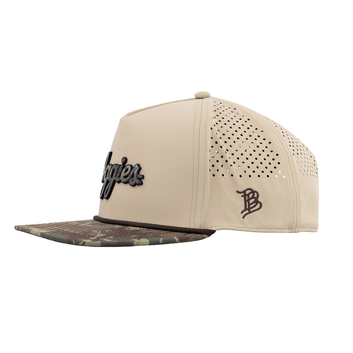 Script Aggies Branded Bills Flat Panel Camo Hat - Beige