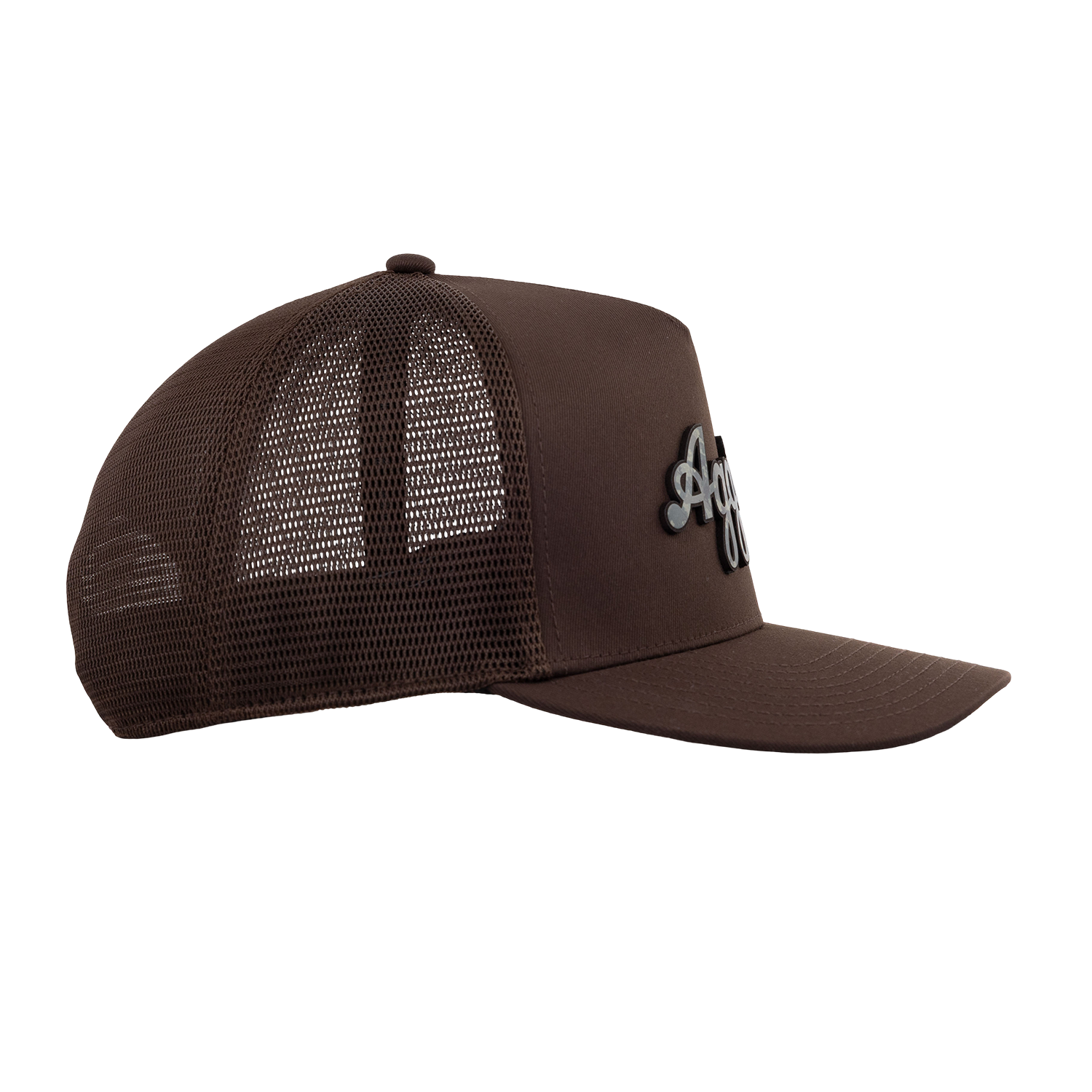 Script Aggies Branded Bills 5 Panel Camo Trucker Hat - Brown