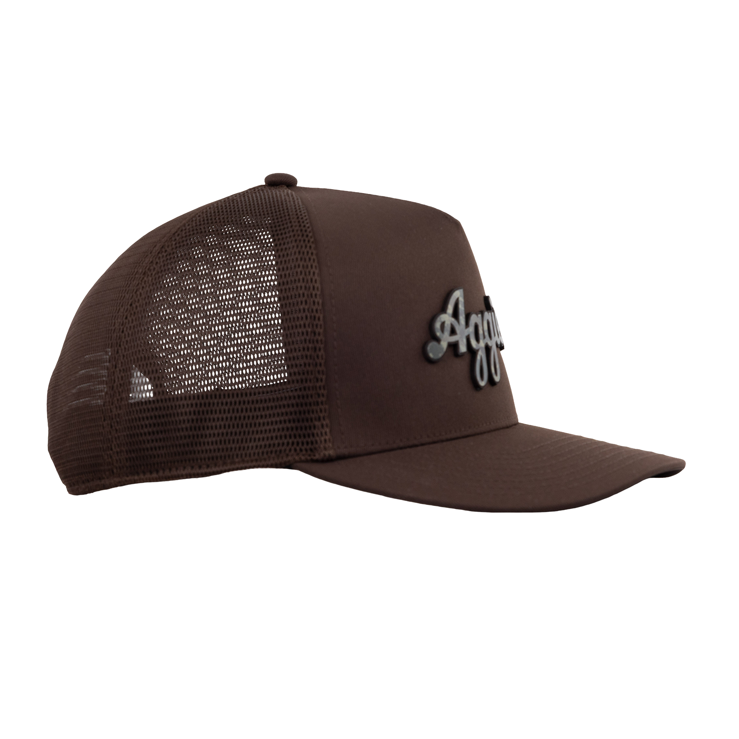 Script Aggies Branded Bills 5 Panel Camo Trucker Hat - Brown