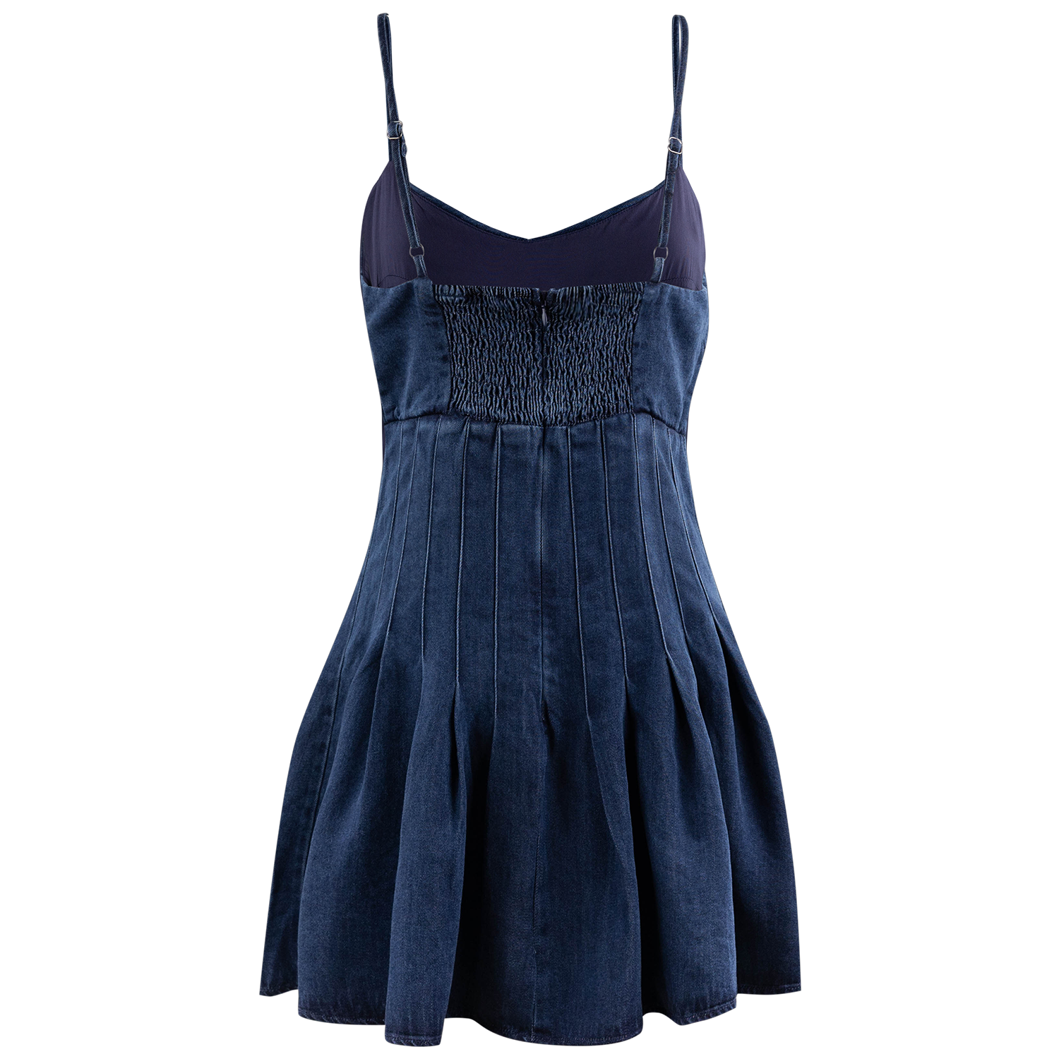 Pleated Spaghetti Strap Mini Flare Dress - Denim