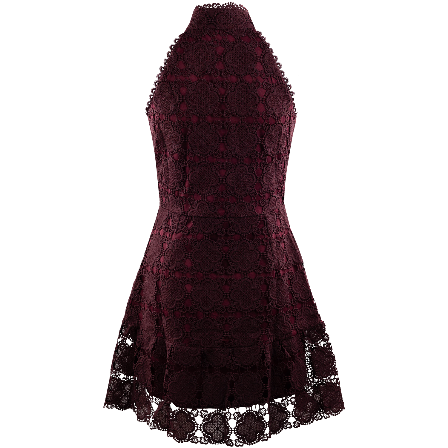 Baby Pink Lace Halter Neck Button Front Mini Dress - Maroon