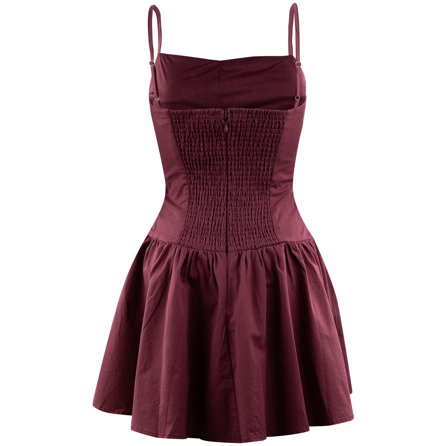 Baby Pink Cutout Trim Smocked Mini Dress - Maroon