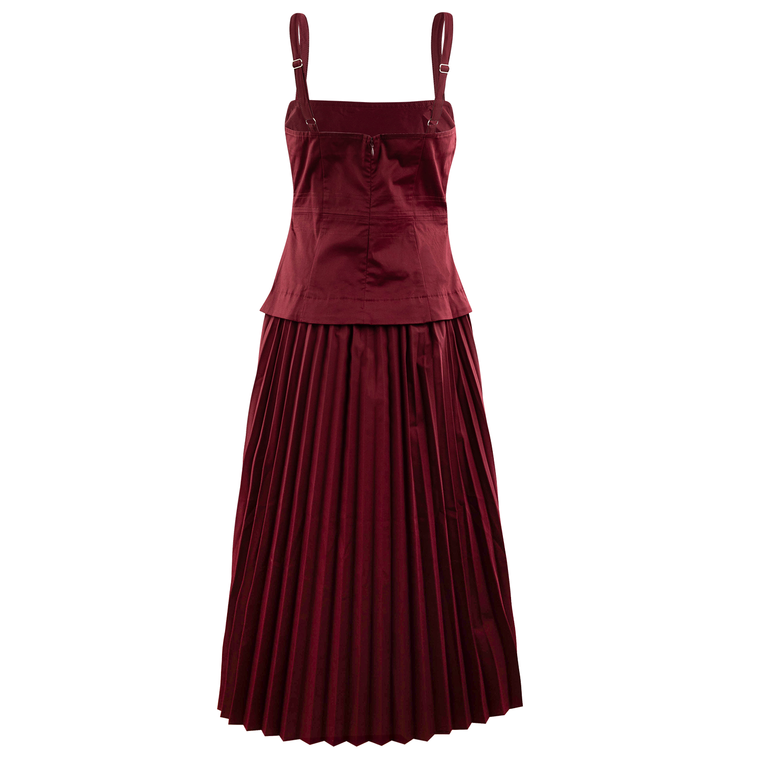 Baby Pink Pleated Drop Waist Midi Dress - Maroon