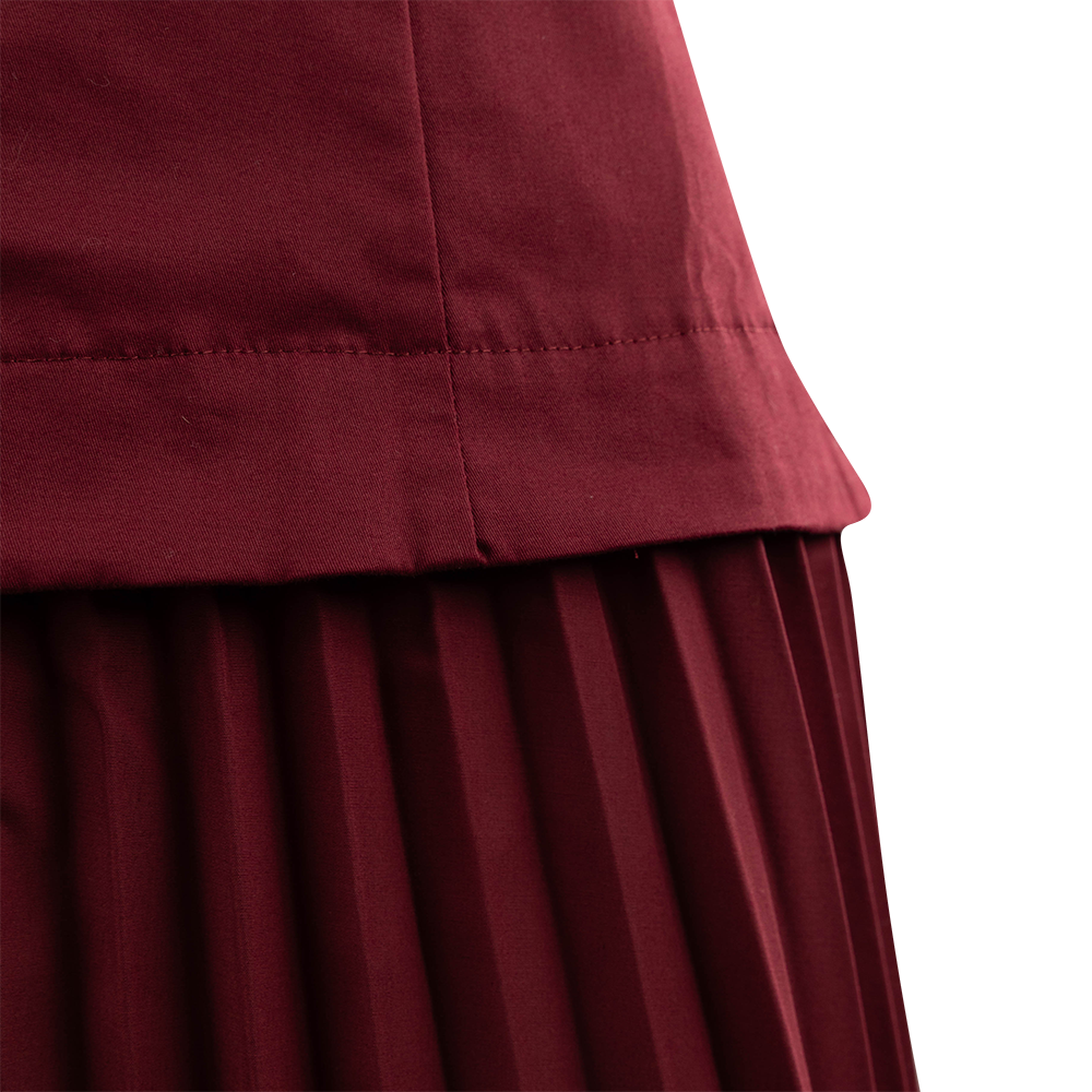 Baby Pink Pleated Drop Waist Midi Dress - Maroon