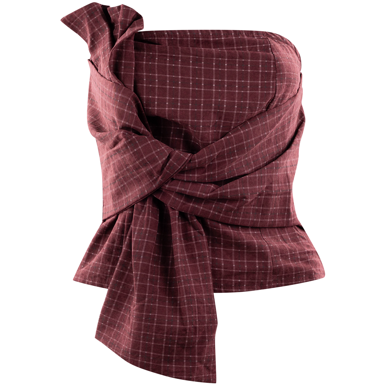 Baby Pink Strapless Plaid Bow Top and Short Set - Maroon