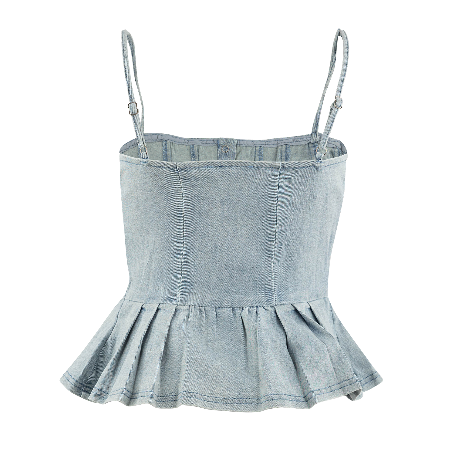 Baby Pink Pearl Snap Peplum Top - Denim