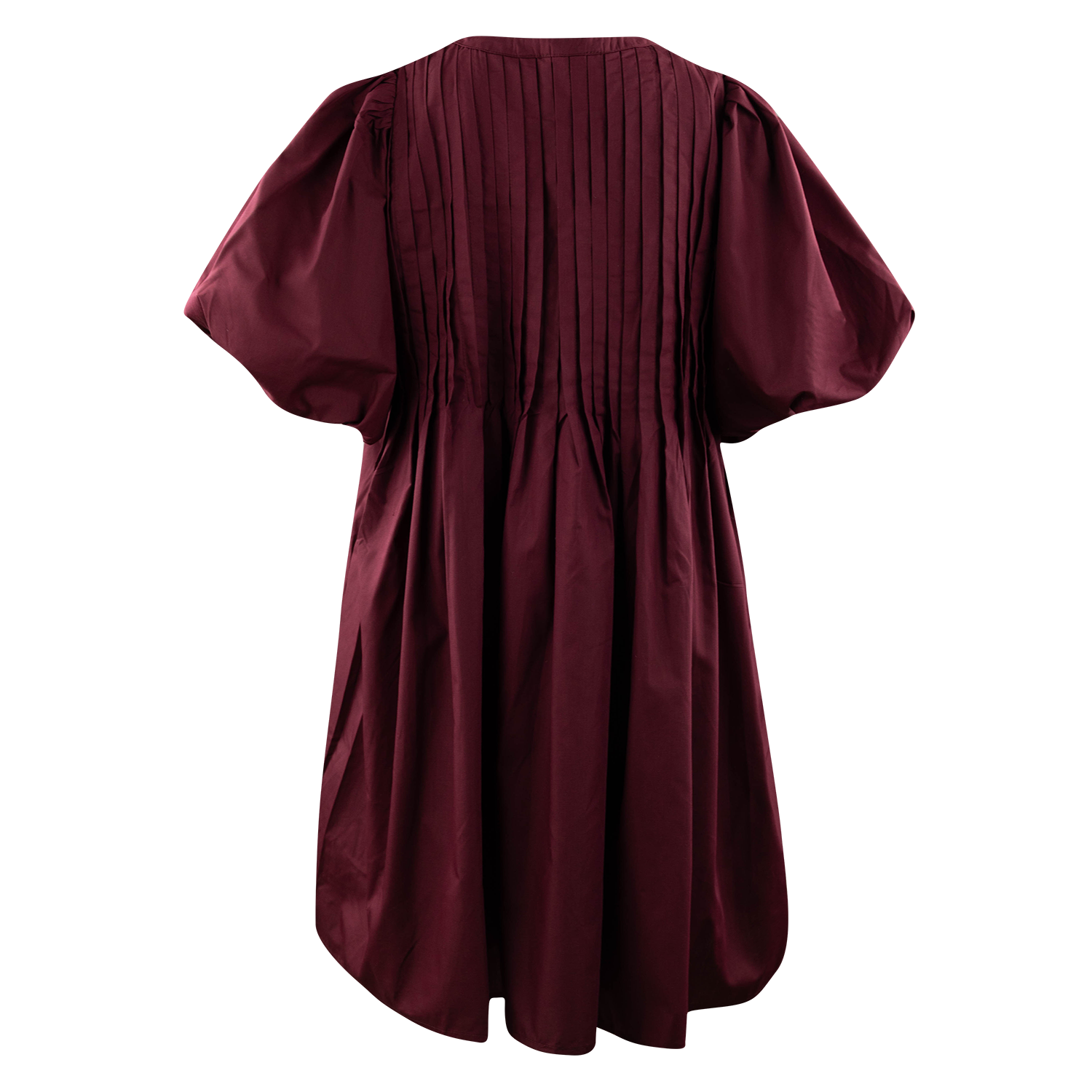 ENTRO Puff Sleeve Pleated Babydoll Dress - Maroon
