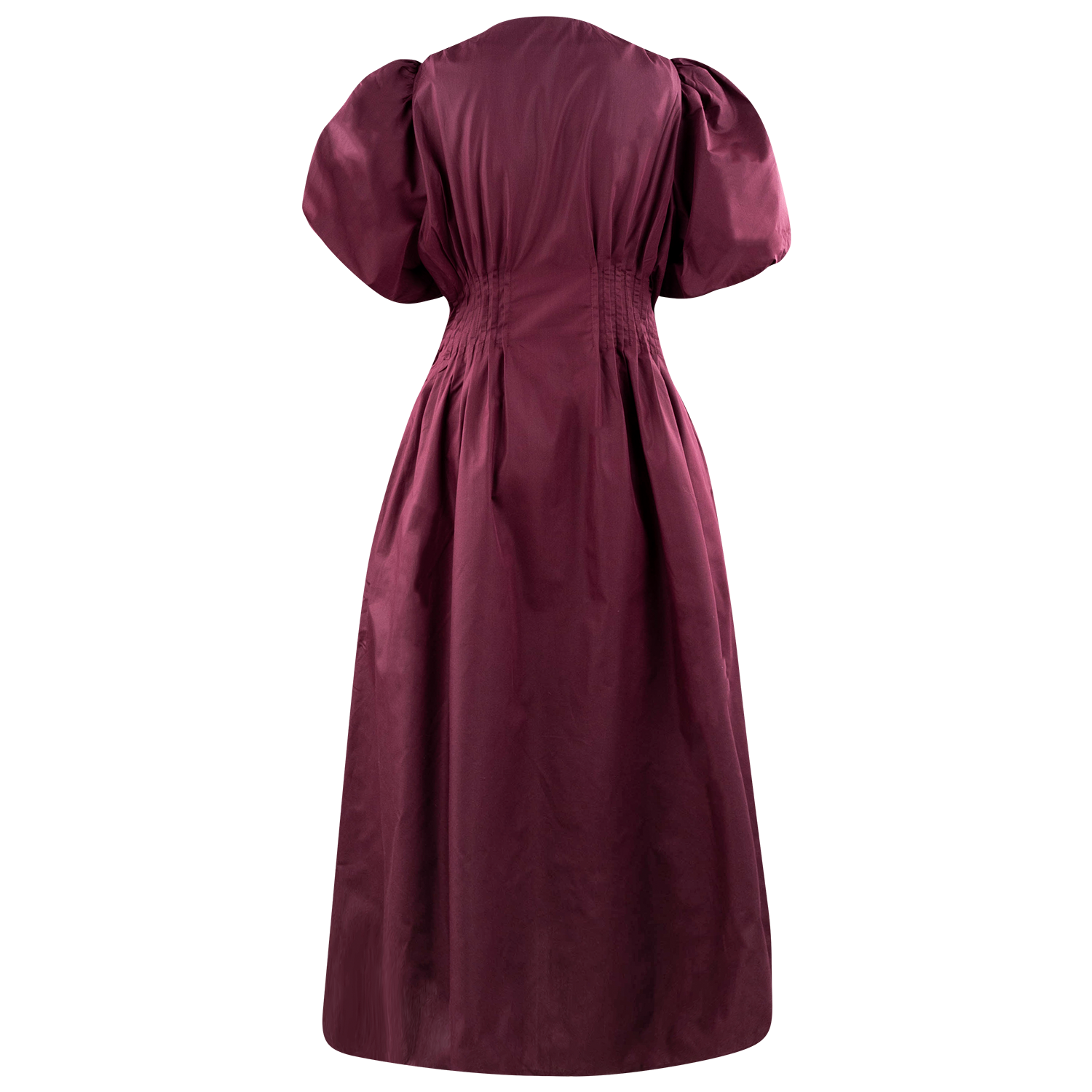 ENTRO Gold Button Puff Sleeve Midi Dress - Maroon