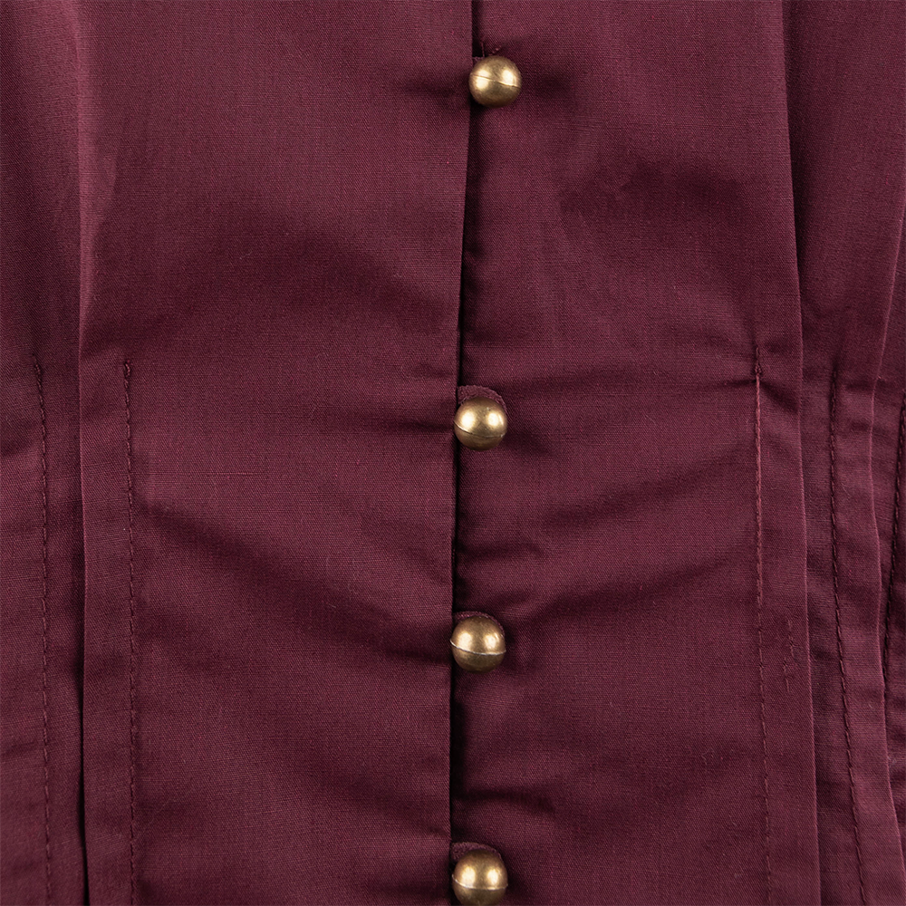 ENTRO Gold Button Puff Sleeve Midi Dress - Maroon