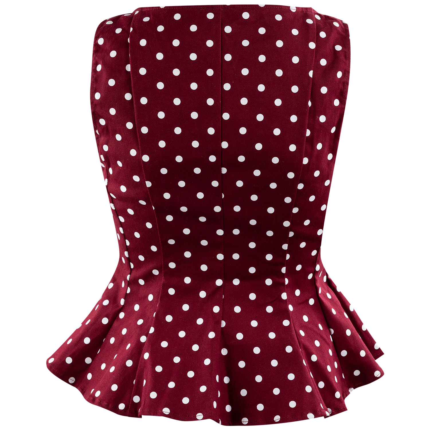 Baby Pink Polka Dot Sleeveless Peplum Top - Maroon