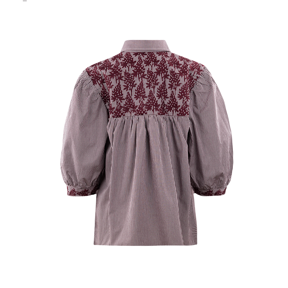 Collegiate Outfitters Gingham Embroidered Blouse - Maroon