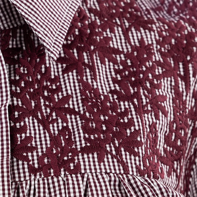 Collegiate Outfitters Gingham Embroidered Blouse - Maroon