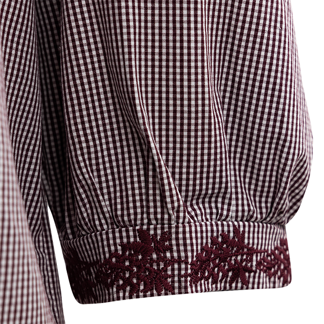 Collegiate Outfitters Gingham Embroidered Blouse - Maroon