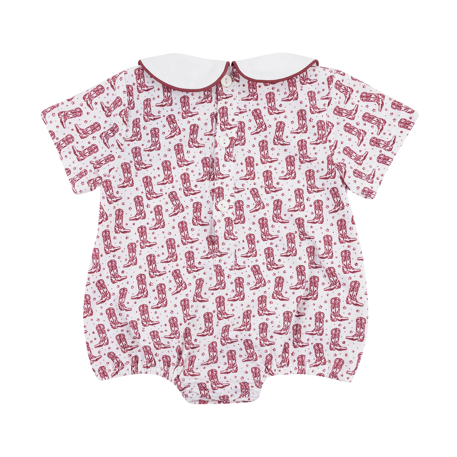 Infant Collared Boot Print Romper - Maroon