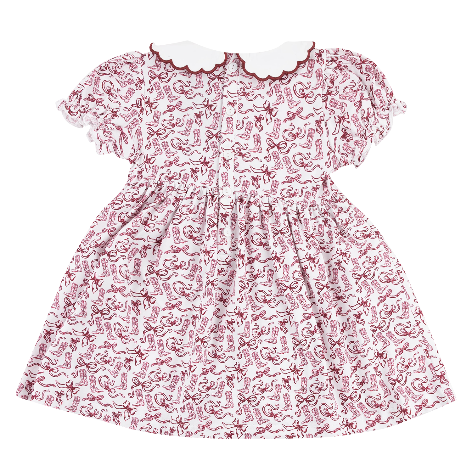 Toddler Boots and Bows Scalloped Collar Dress - Maroon
