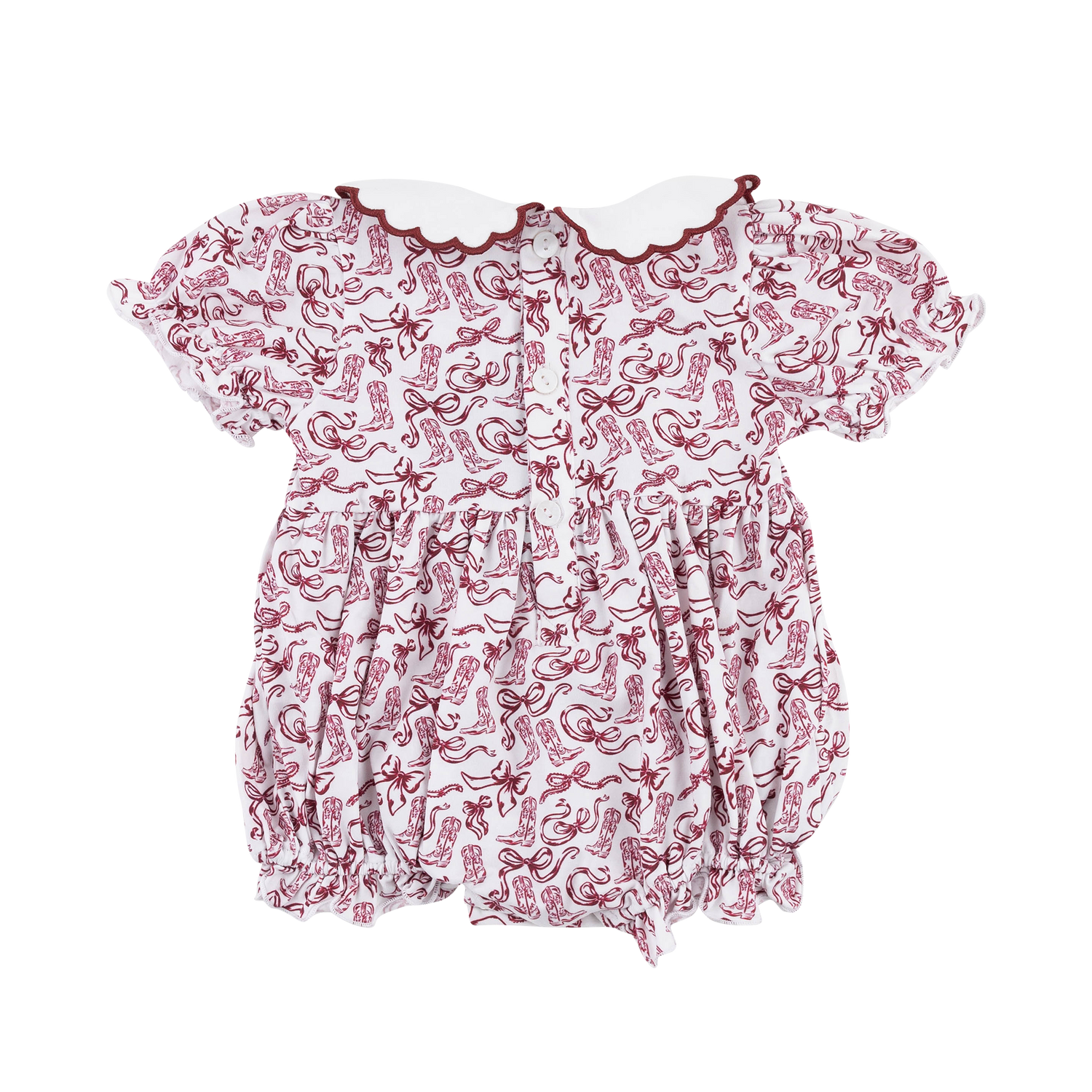 Infant Boots and Bows Scalloped Collar Romper - Maroon