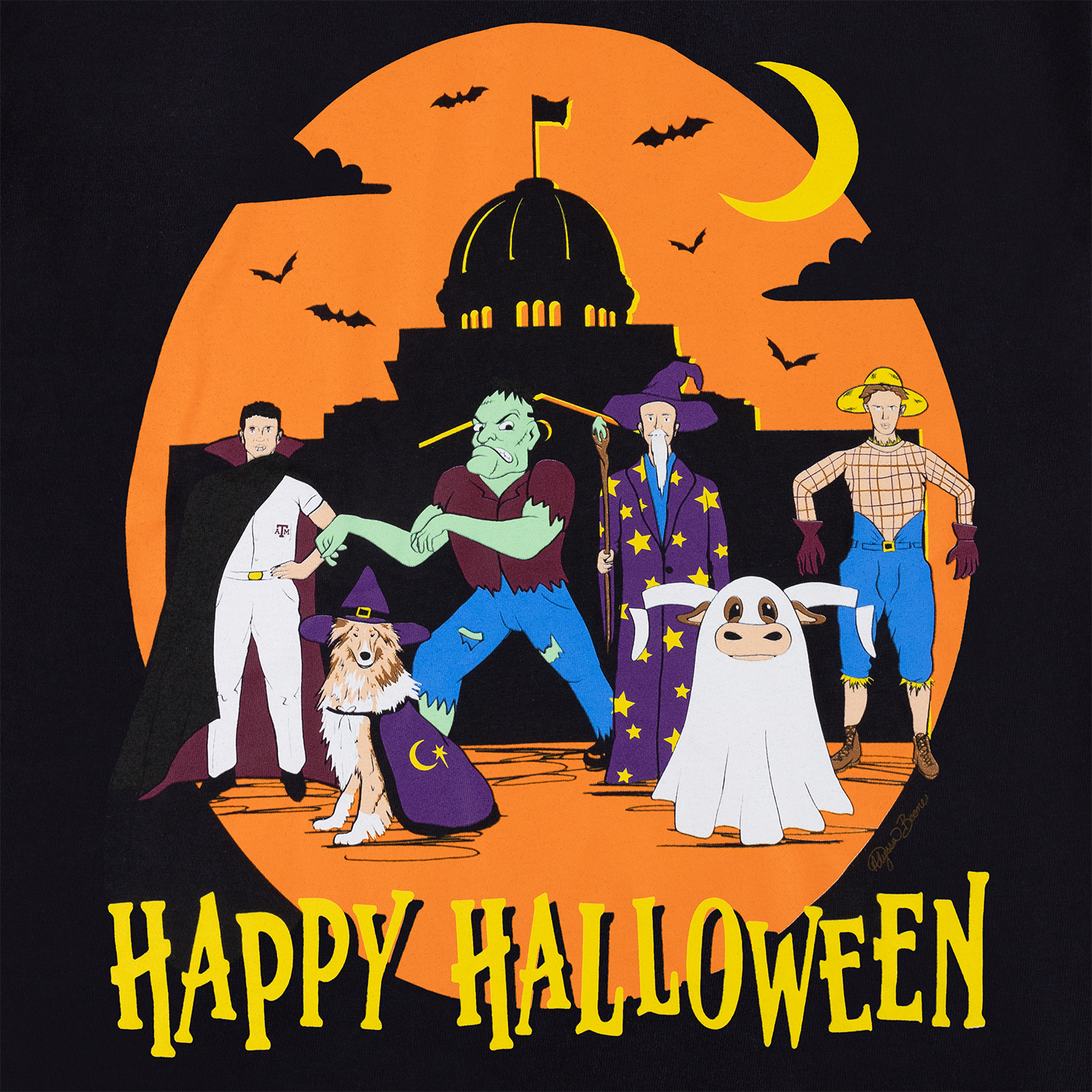 Texas A&M Comfort Colors Happy Halloween Characters T-Shirt - Black