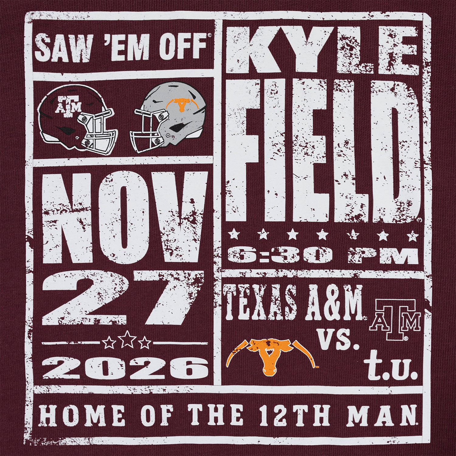 Saw 'Em Off Collegiate Outfitters Rivalry Poster T-Shirt - Maroon