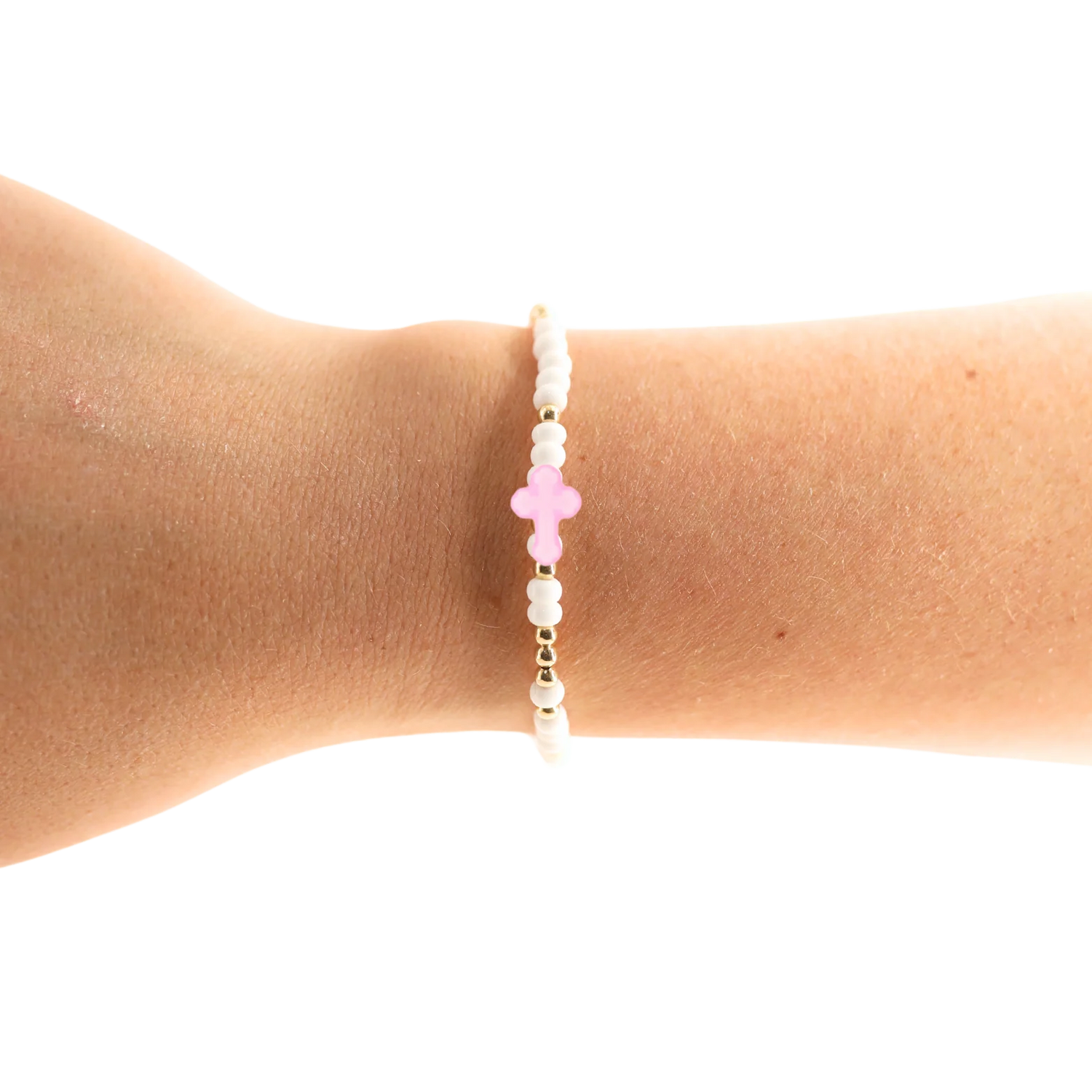 Beaded Blondes Kids Cross Sprinkle Bracelet - Pink