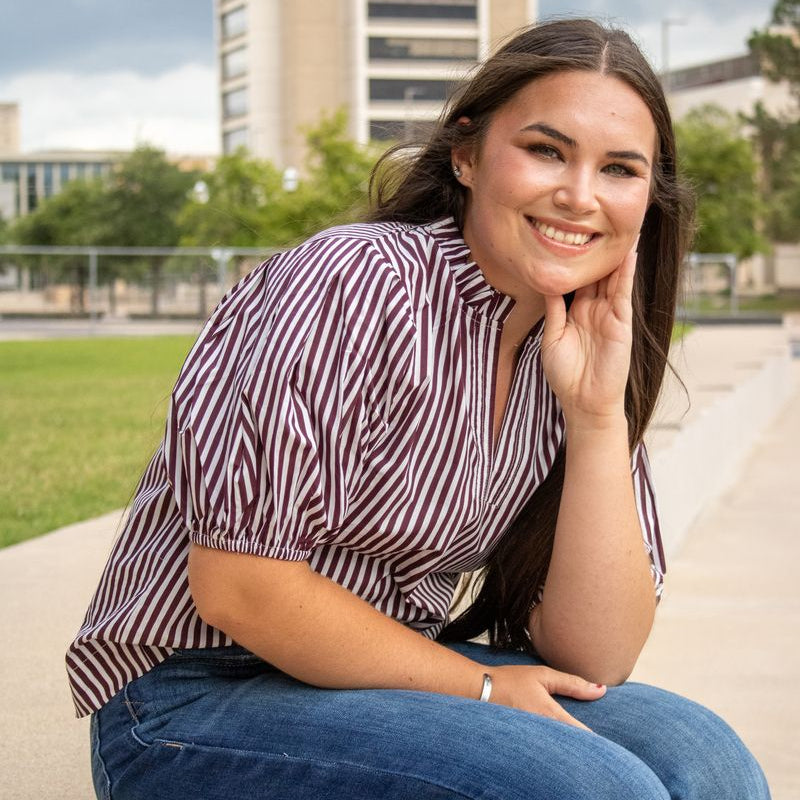 Collegiate Outfitters Lightweight Striped Puff Sleeve Blouse - Maroon