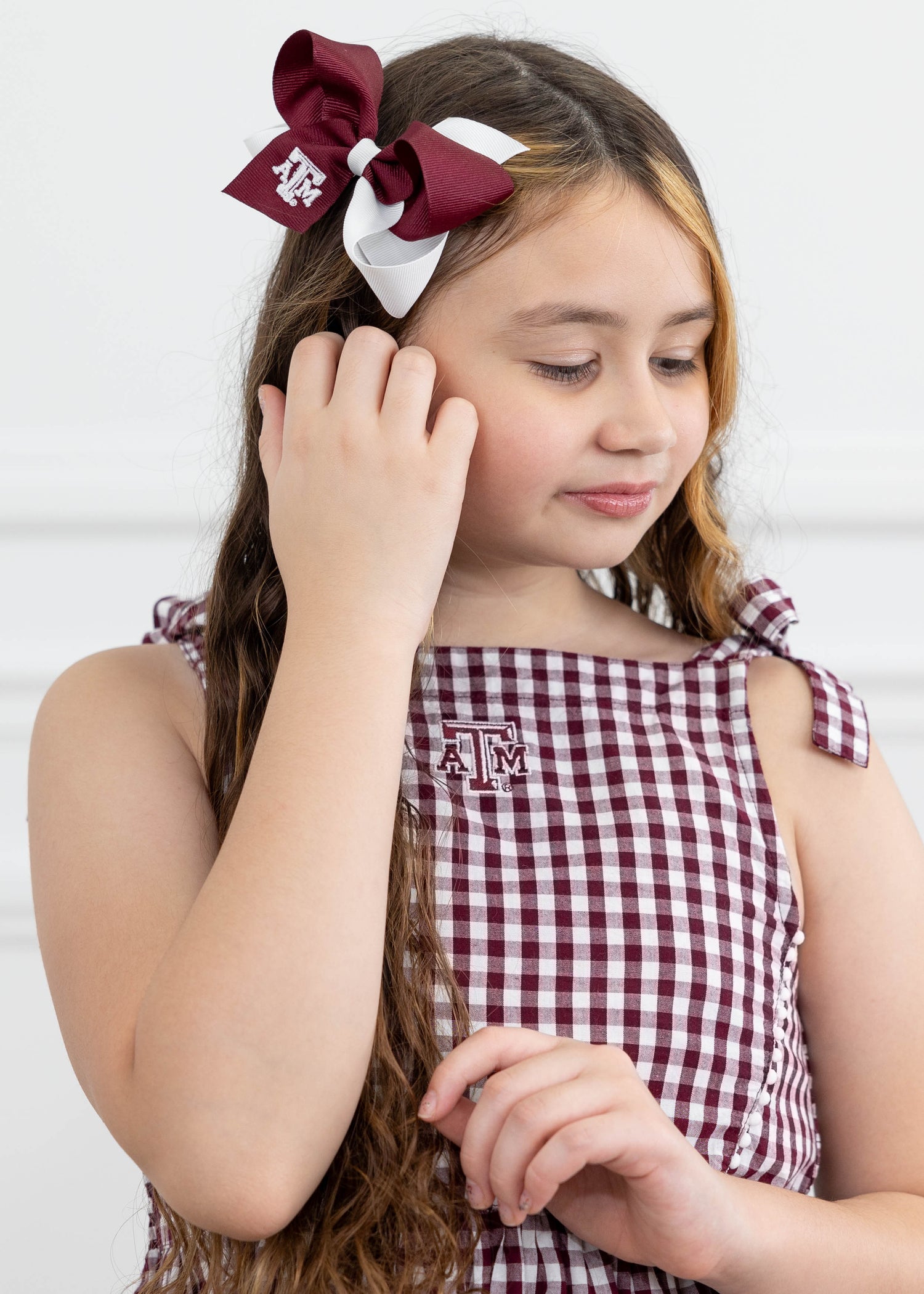 Texas A&M Maroon And White Embroidered Beveled Atm Medium Bow