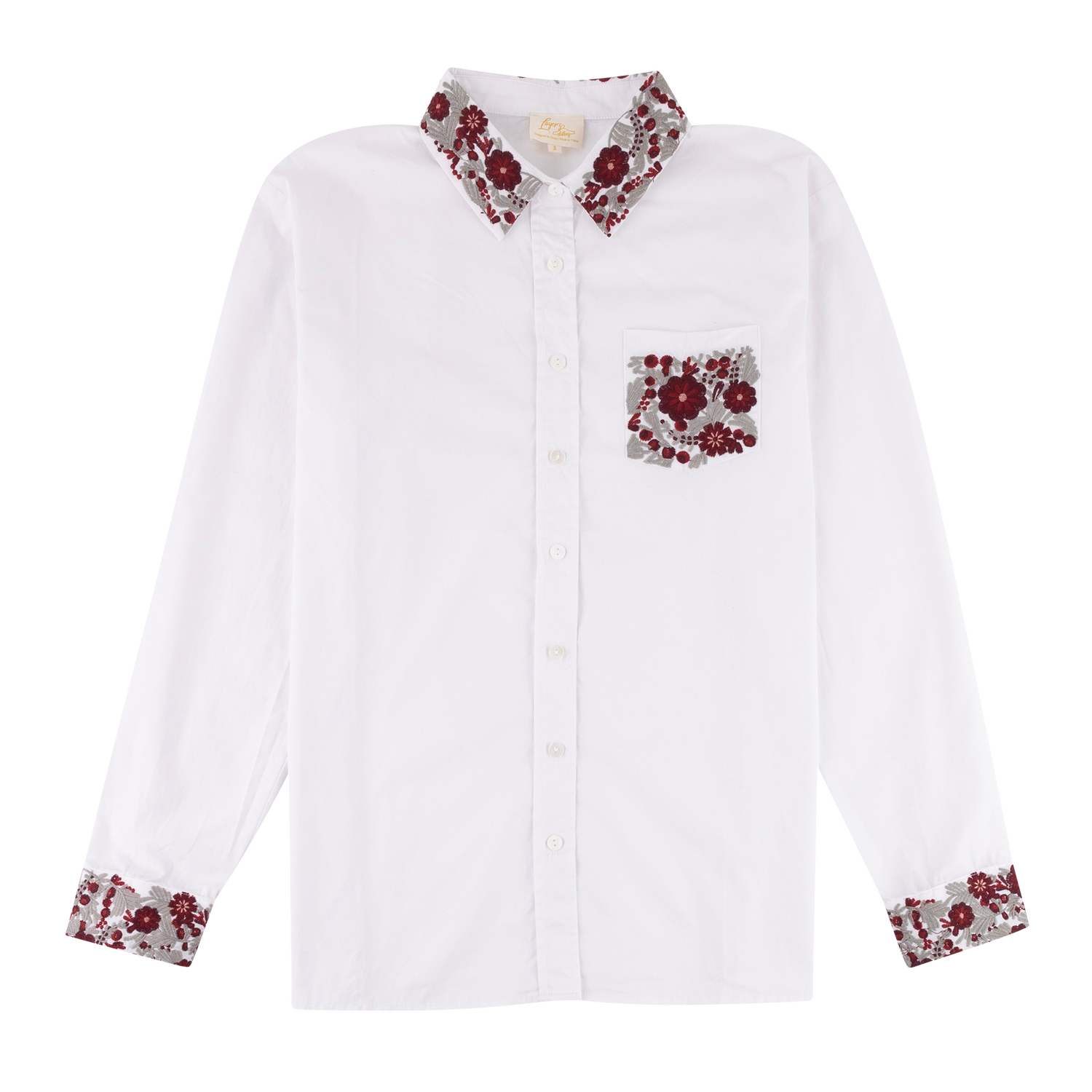 White Floral Embroidered Button Down
