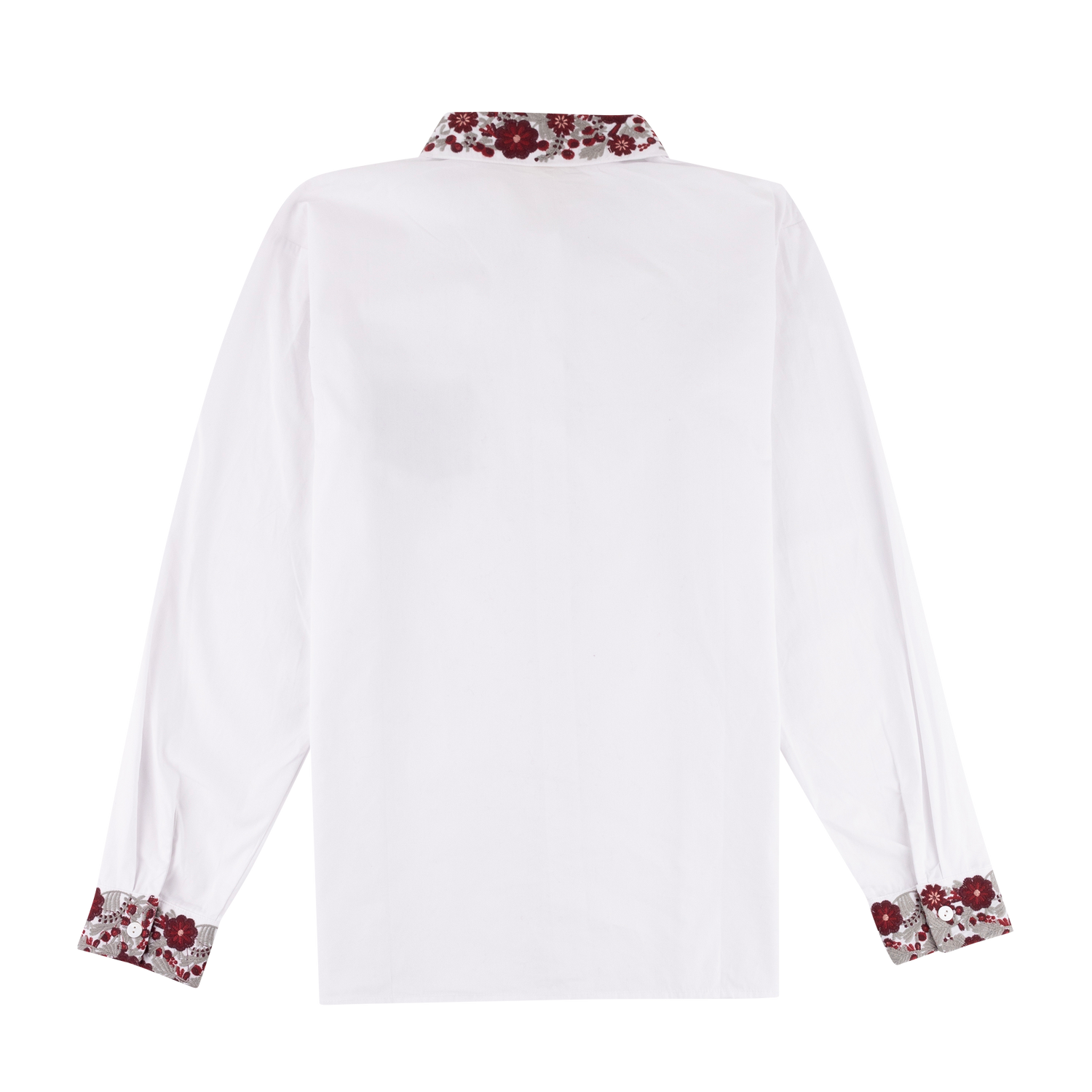 White Floral Embroidered Button Down