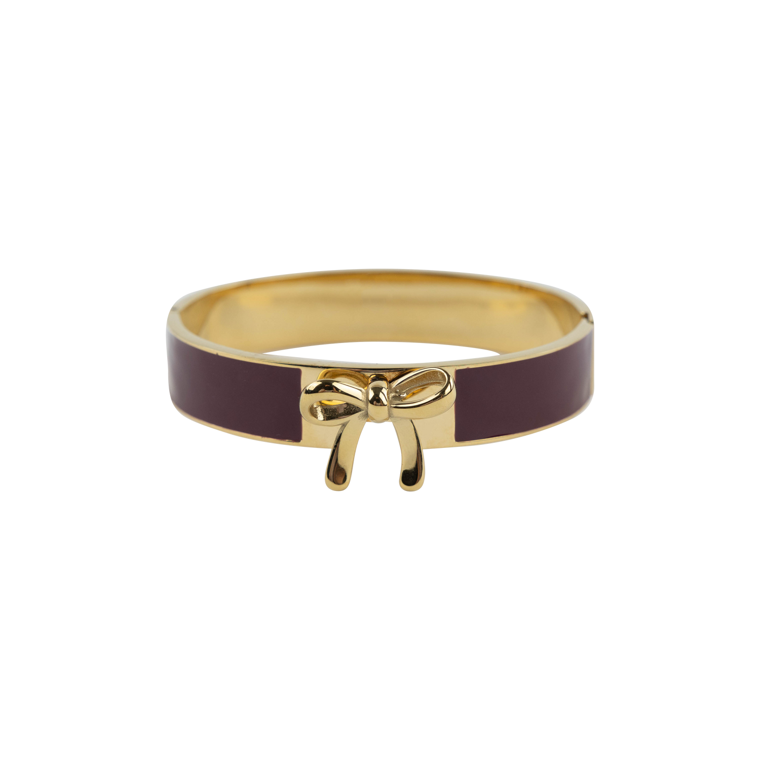 Maroon bracelet with a gold-tone interior and bow-shaped center detail.