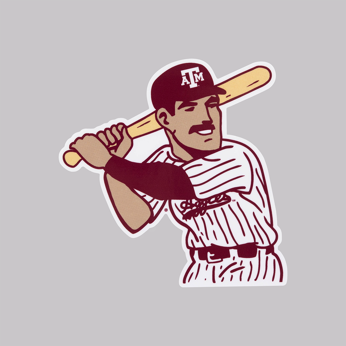 Aggie Baseball Player in Pinstripe Jersey with Baseball Bat
