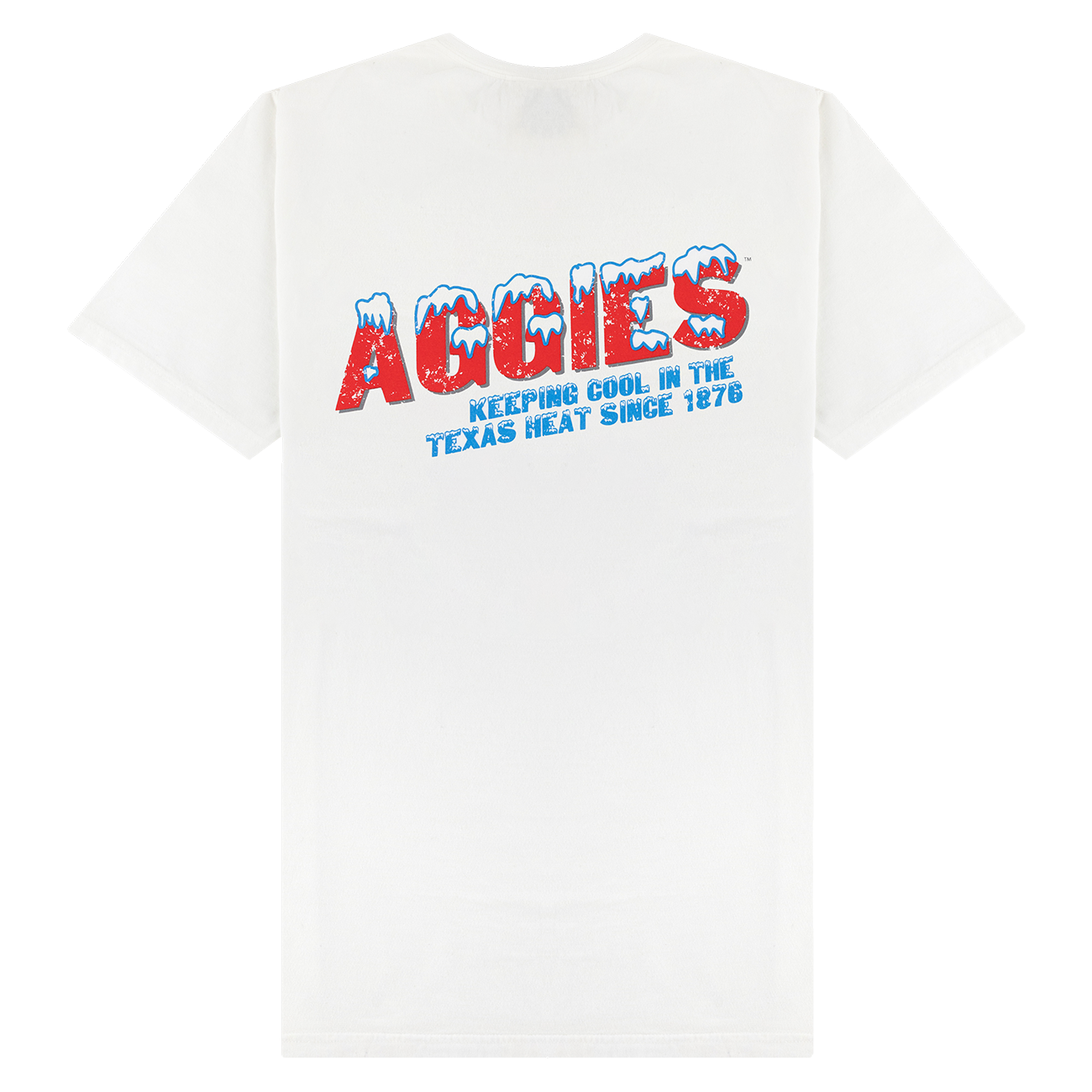 White T-Shirt with Aggies design in Icee font