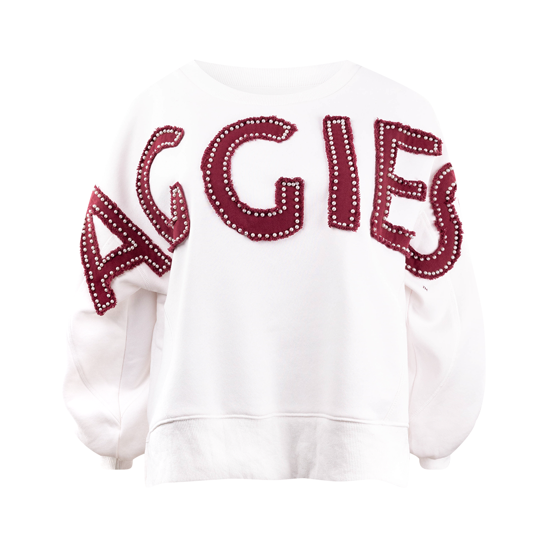 Aggie Stewart Simmons Pearl High Low Pullover in White 