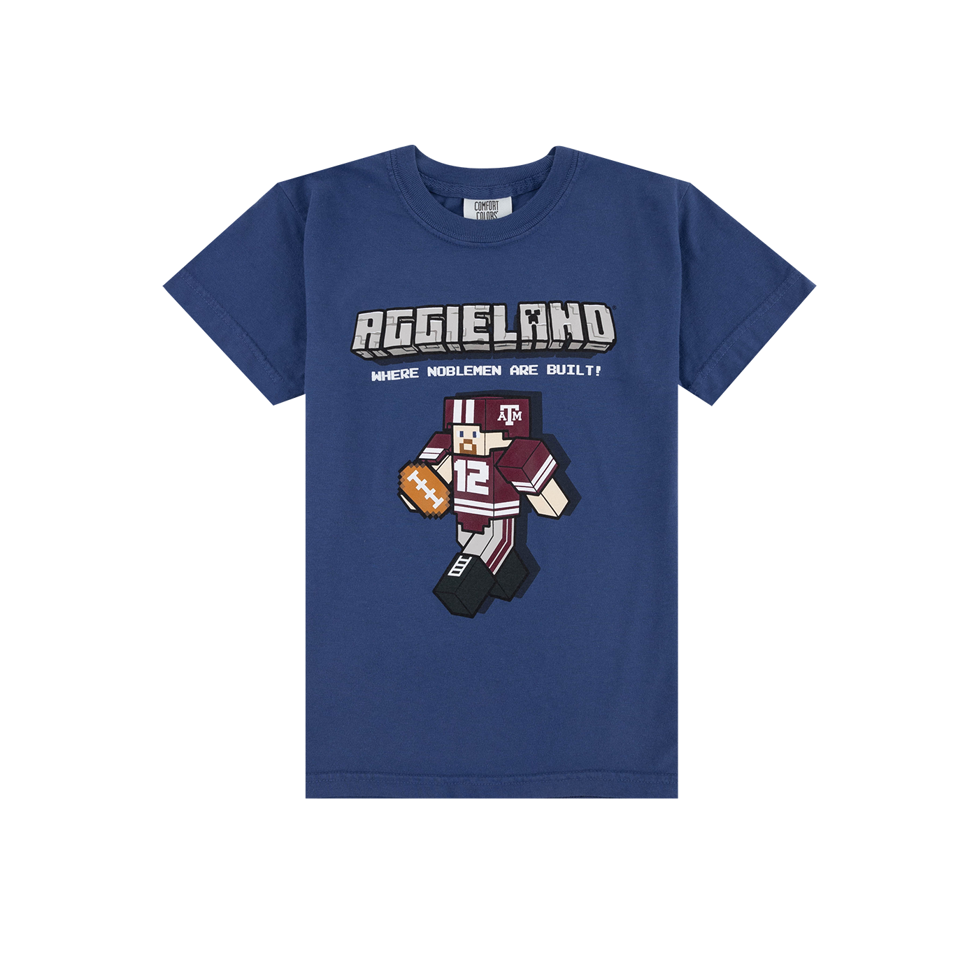 Blue T-Shirt with block character football player design