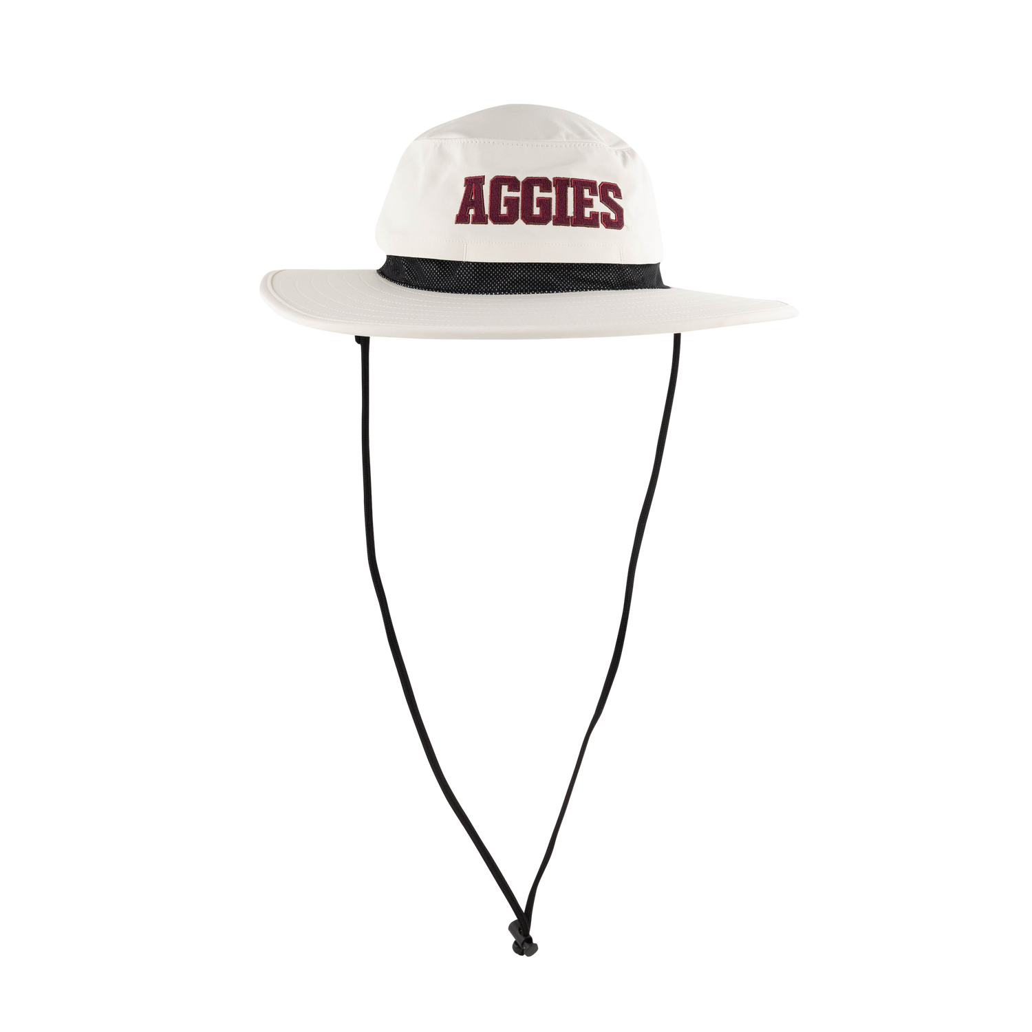 White sun hat with 'AGGIES' text 