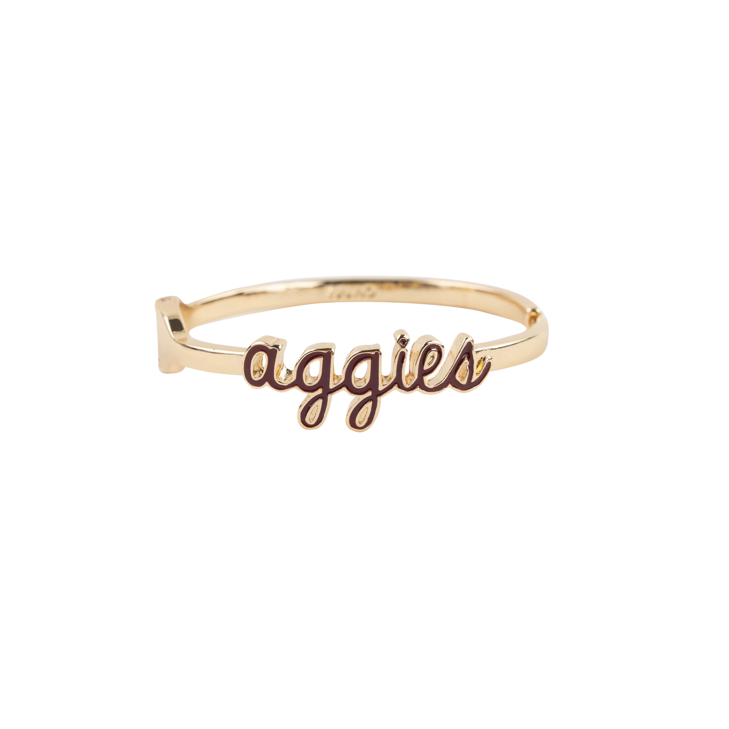 gold bangle with maroon script aggies text
