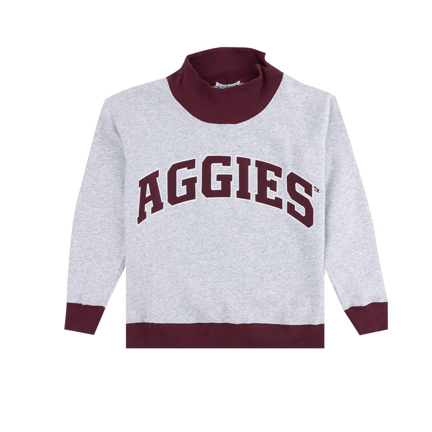 Gray sweatshirt with maroon accents and 'AGGIES' text 