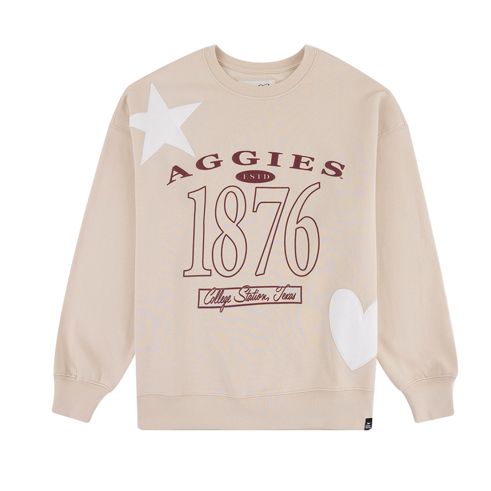 Beige sweatshirt with 'AGGIES EST. 1876' text and white star