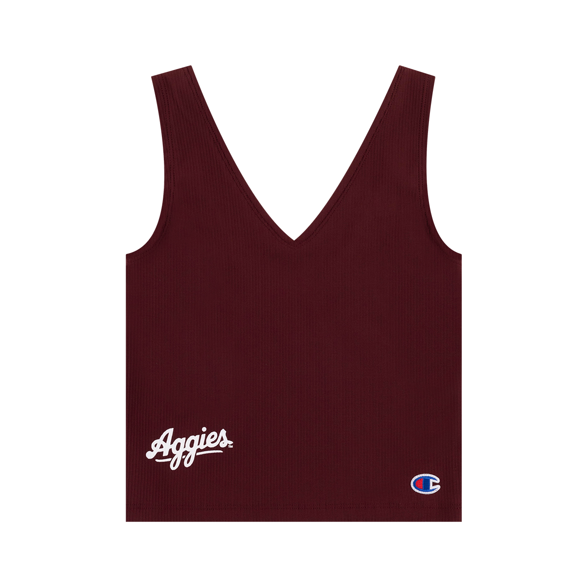 Maroon tank top with 'Aggies' text and Champion logo 