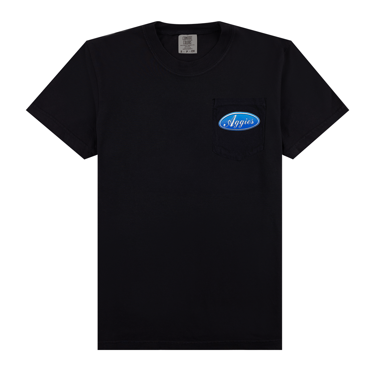 Aggies Rough Tough Silver Emblem Pocket T-Shirt in Black