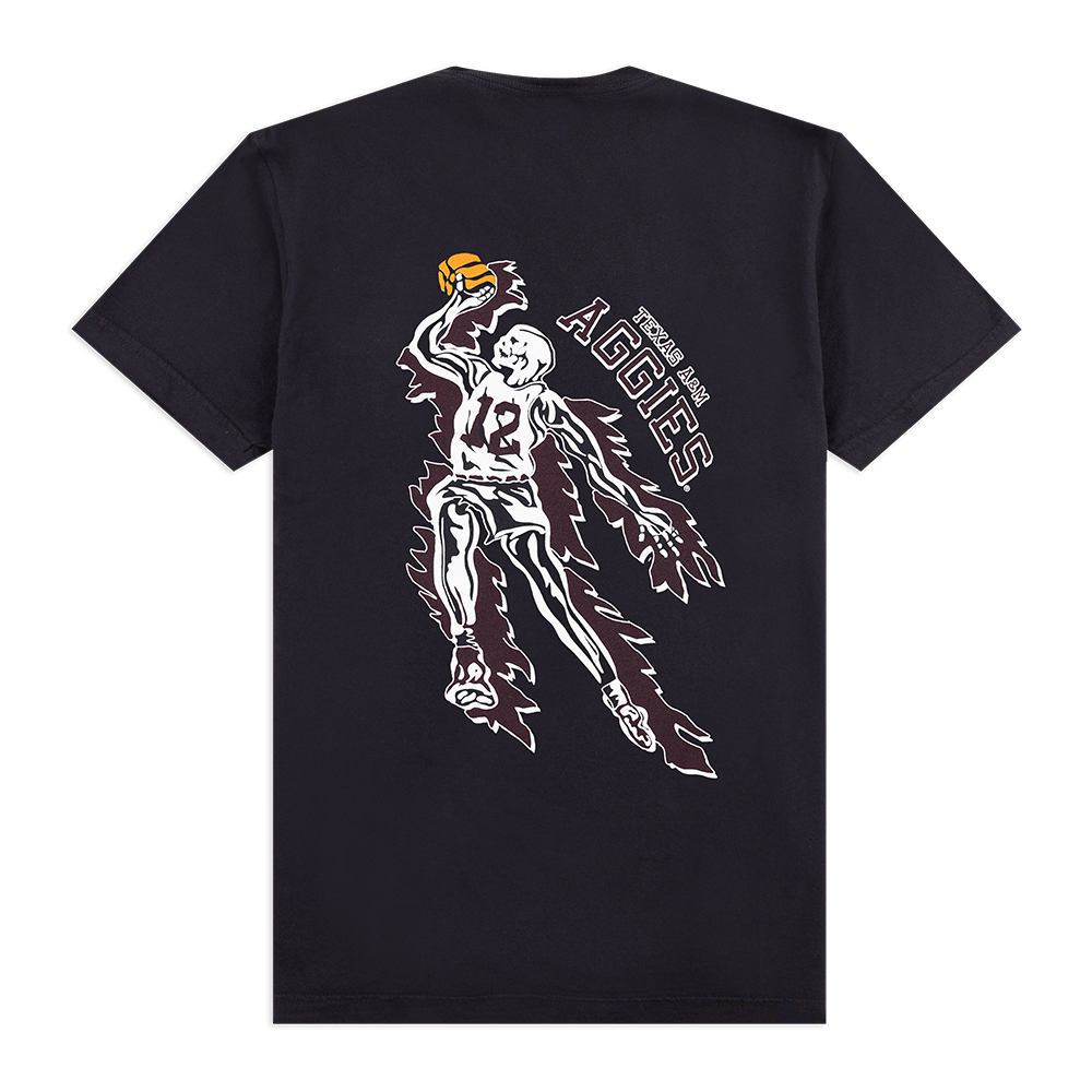 Black T-Shirt with Skeleton Basketball Design on back