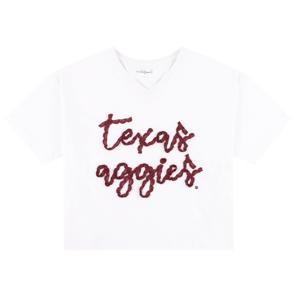 Aggies Stewart Simmons Boxy V-Neck Crochet Top in White