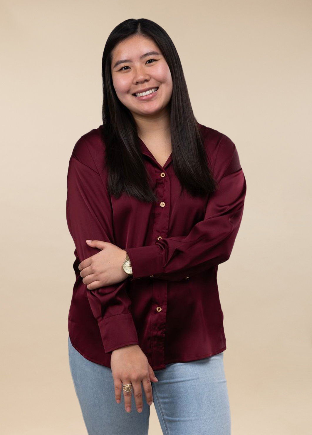 Maroon Satin Button Down Top