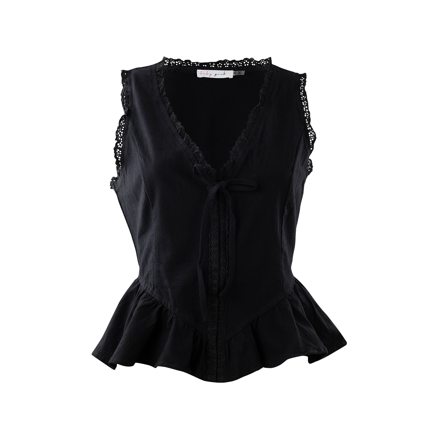 Black sleeveless top with lace details