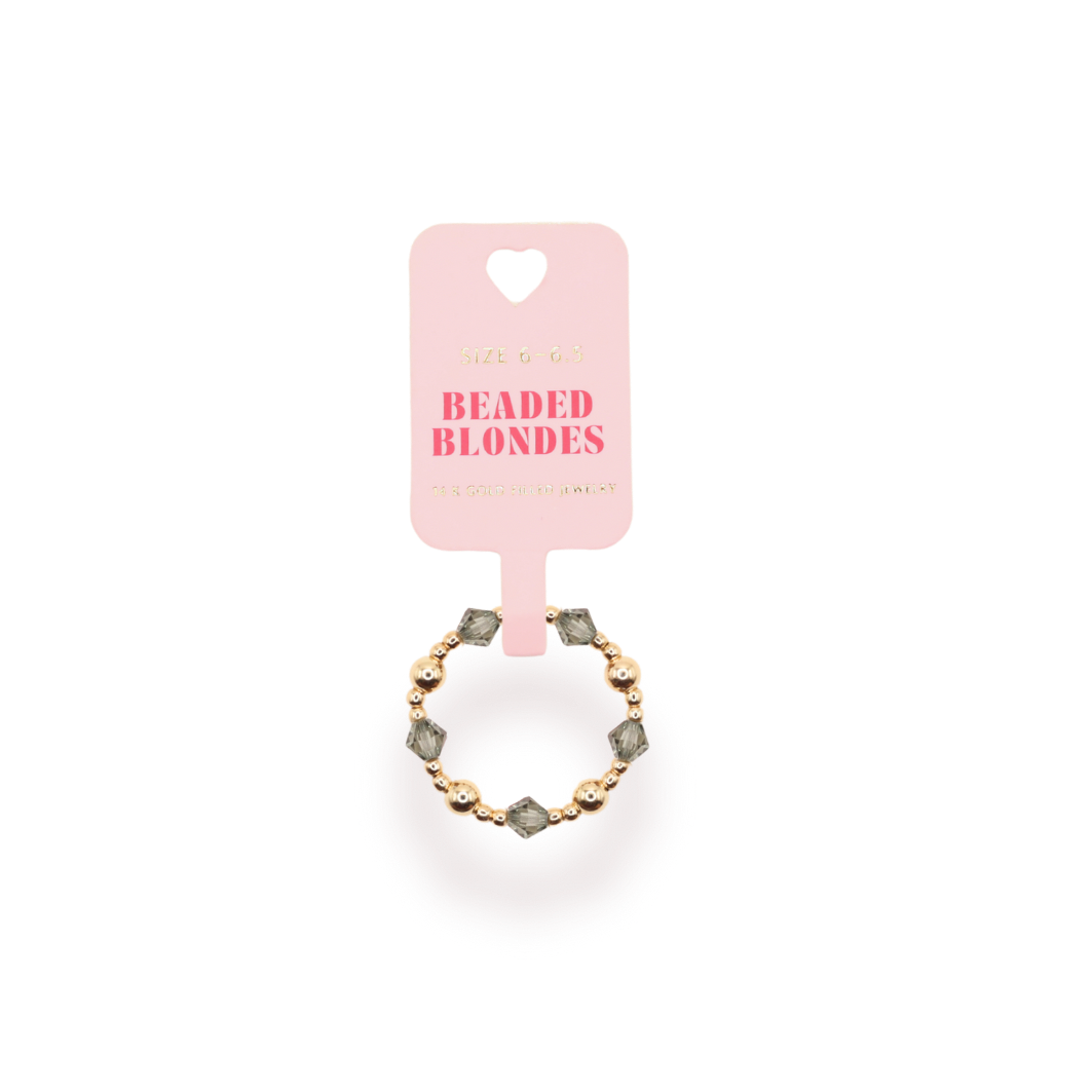 Gold and Gray Beaded June Ring