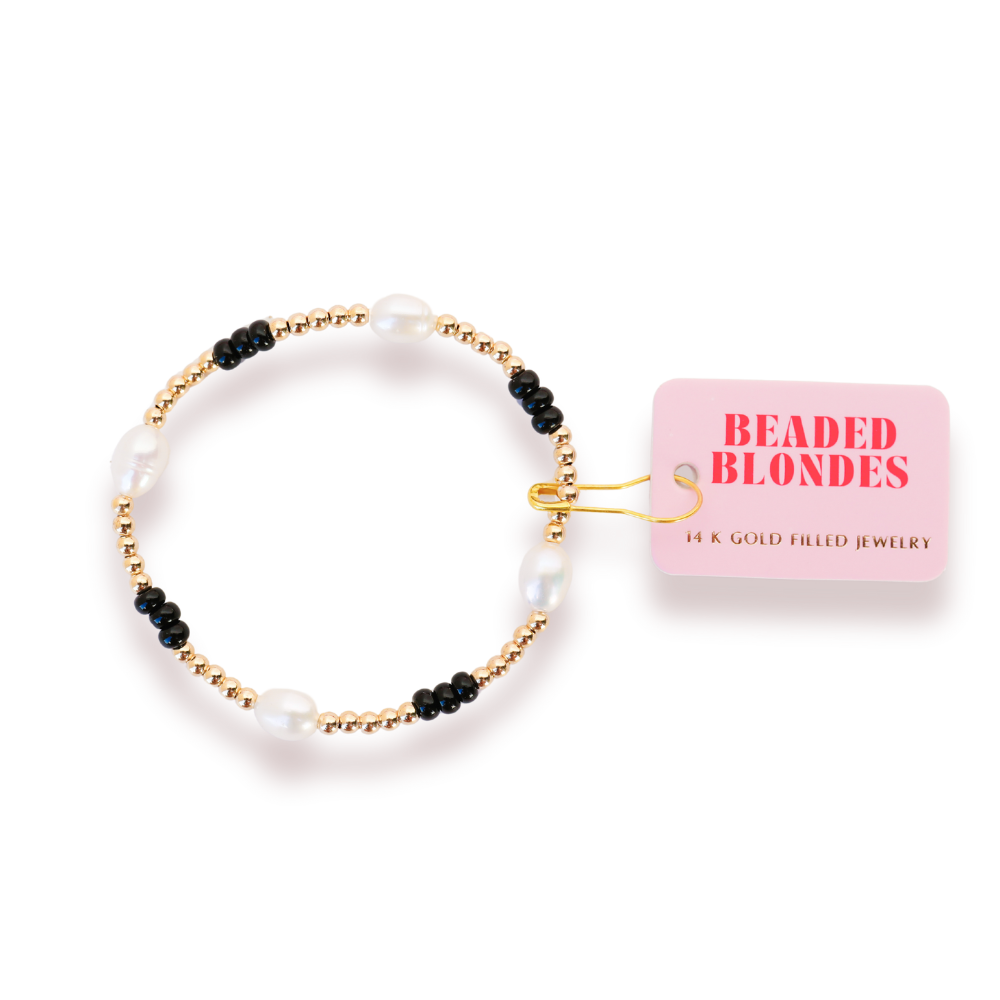 Gold, Black, and Pearl Beaded Poppi Bracelet