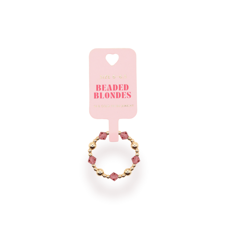 Gold and Pink Beaded June Ring