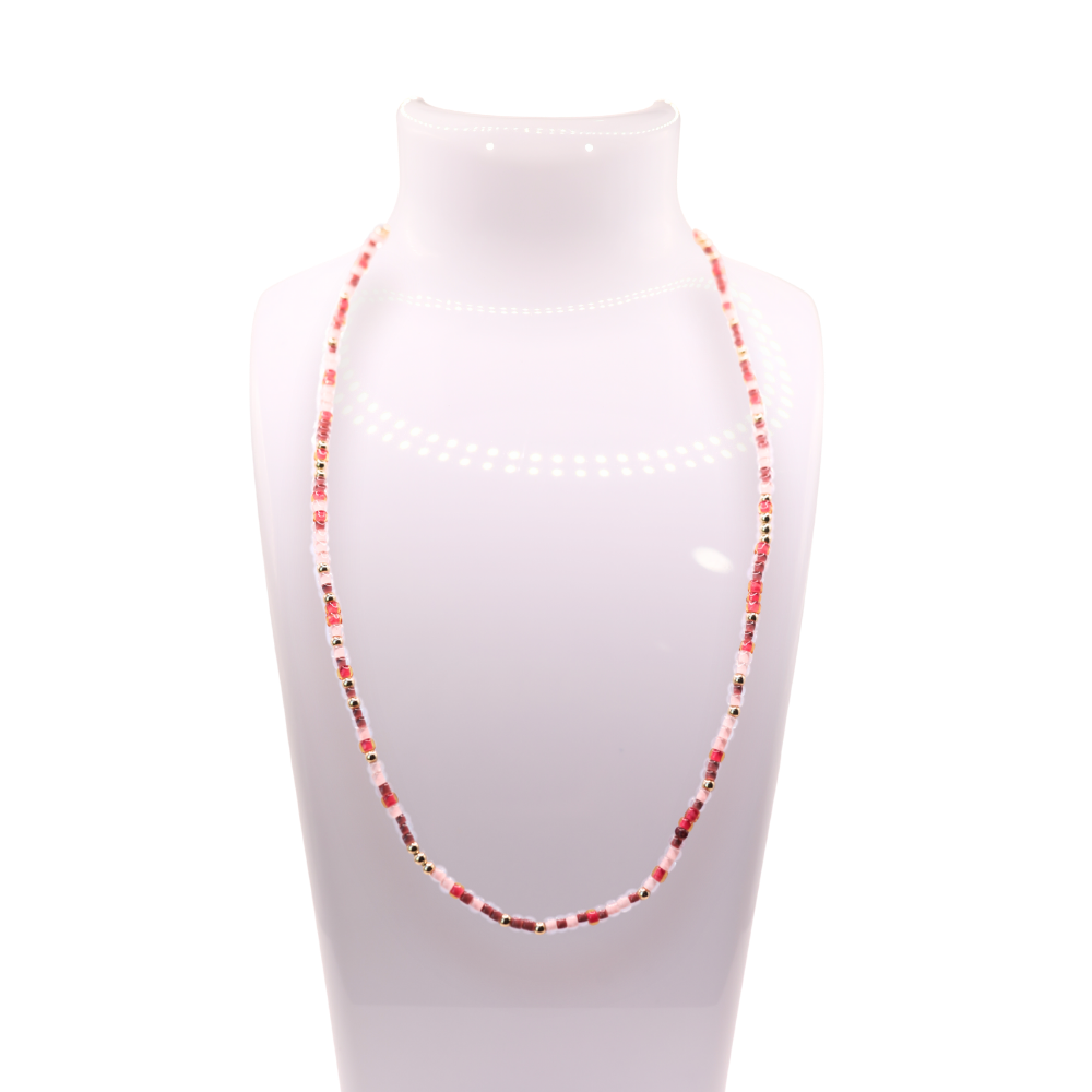 Pink, White, and Maroon Beaded Falling For You Sprinkle Necklace