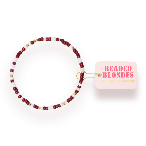 Maroon and White Beaded Gameday Bracelet