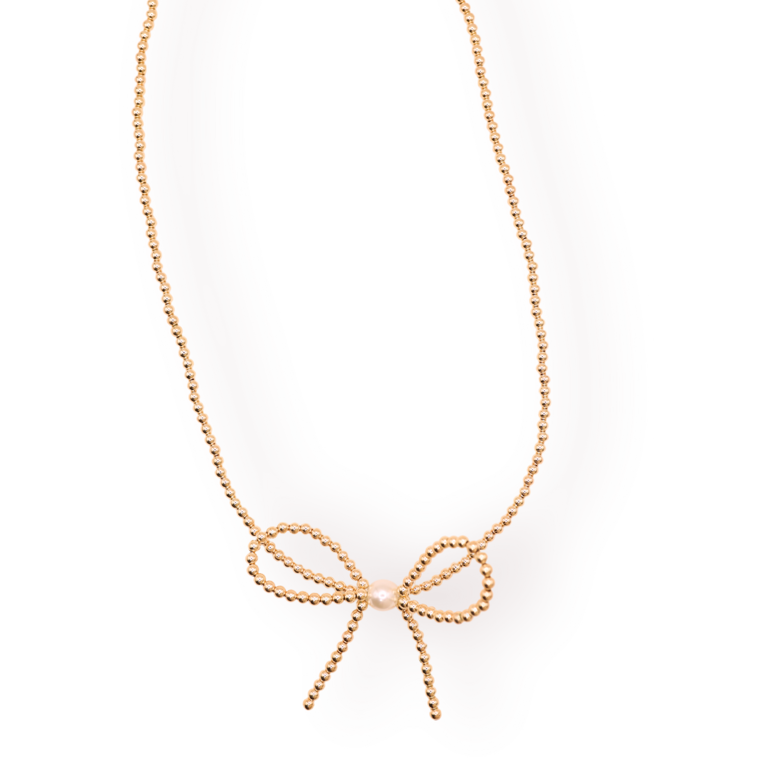 Gold Beaded Bow Necklace